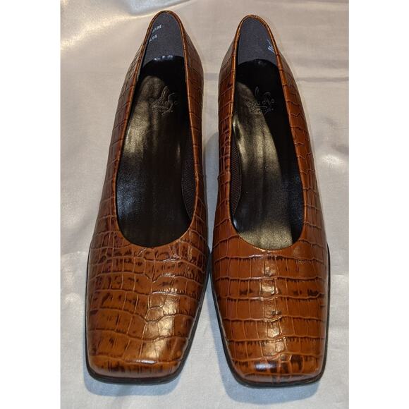 LifeStride Studio Women's Croc Embossed Leather Heels Pumps Size 8.5 M Brown - Picture 3 of 10